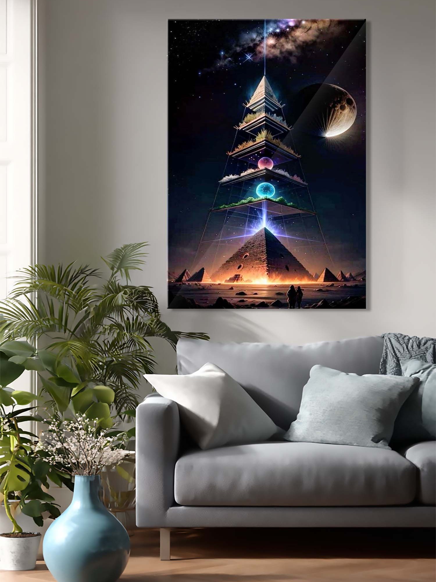 Kozmik Piramit - Galaktik Mistik Cam Tablo