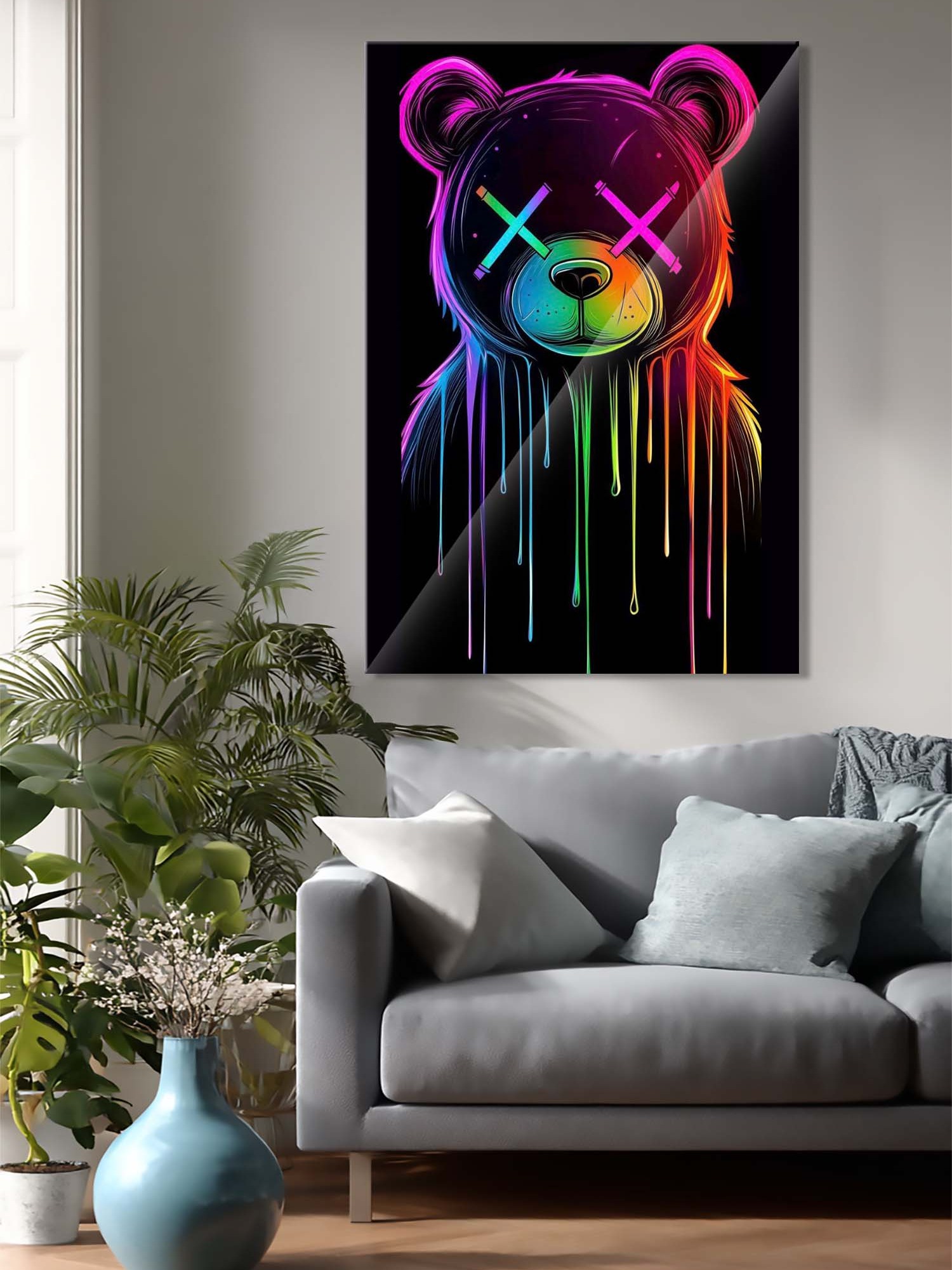 Neon Ayı - Psychedelic Street Art Cam Tablo