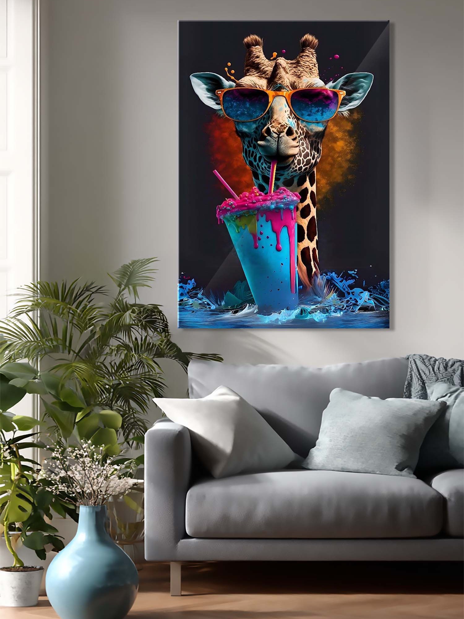 Cool Zürafa - Pop Art Milkshake Cam Tablo